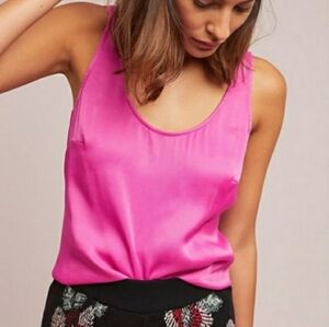 Anthropologie Floreat Pink Magenta Satin Tank Blouse Sleeveless Scoop Neck Silky